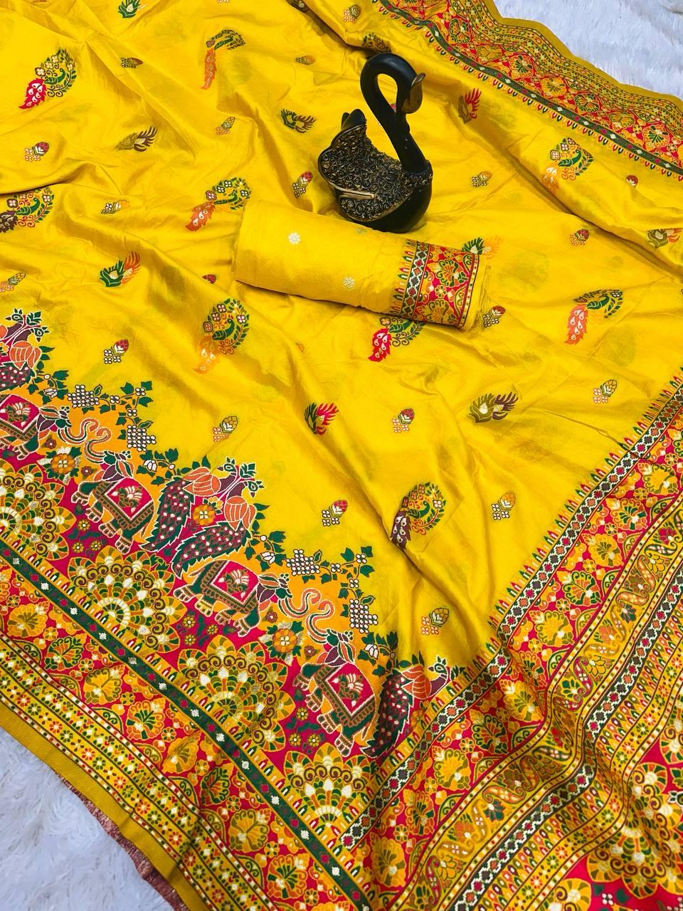Ethereal Yellow Pashmina Saree With Innovative Blouse Piece - Image 3
