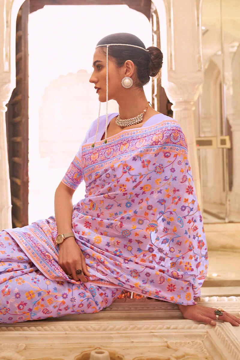 Evanescent Lavender Pashmina saree With Forbearance Blouse Piece - Image 2