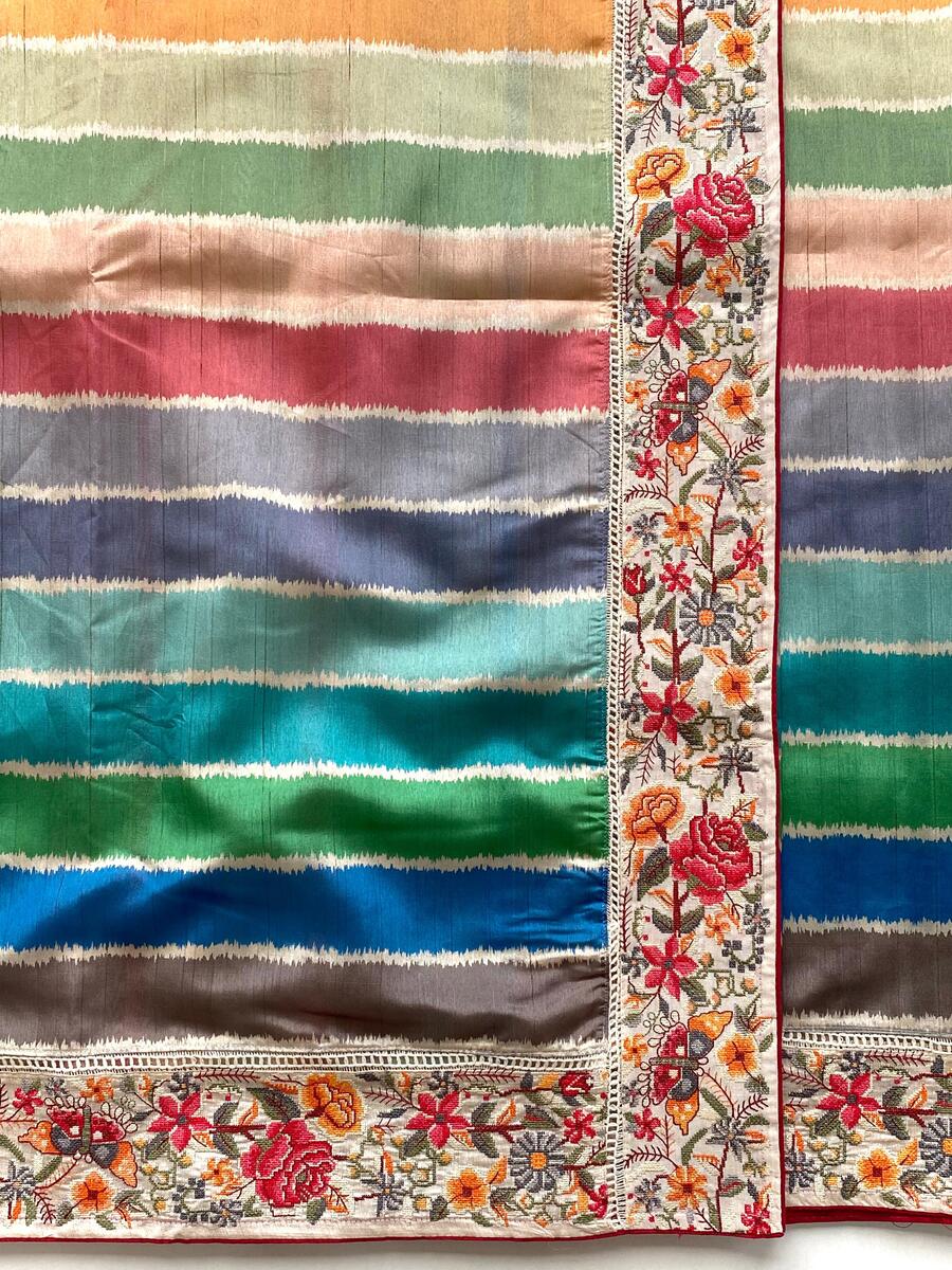Evocative Multicolor Pure Loom Tusser Silk Saree With Capricious Blouse Piece - Image 3