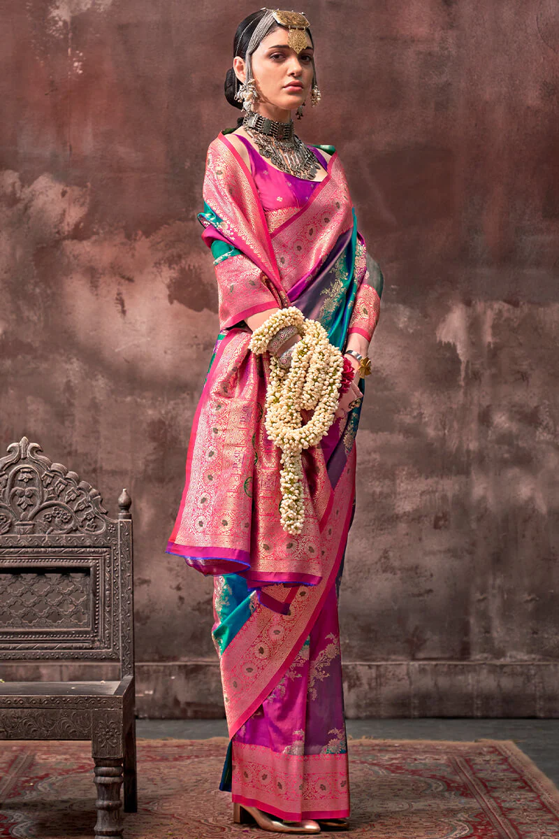 Excellent Multicolor Soft Banarasi Silk Saree With Dalliance Blouse Piece - Image 3