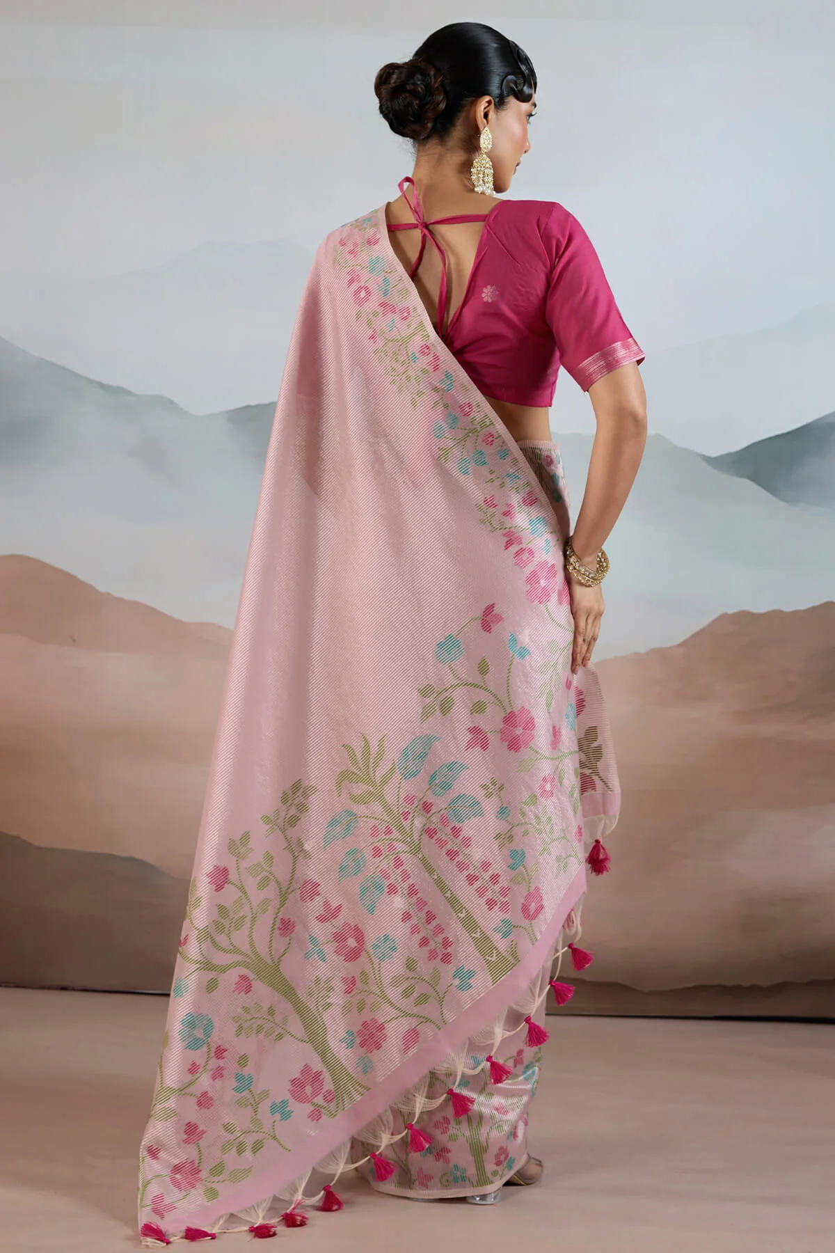 Excellent Pink Soft Banarasi Tissue Silk Saree With Dissemble Blouse Piece - Image 5