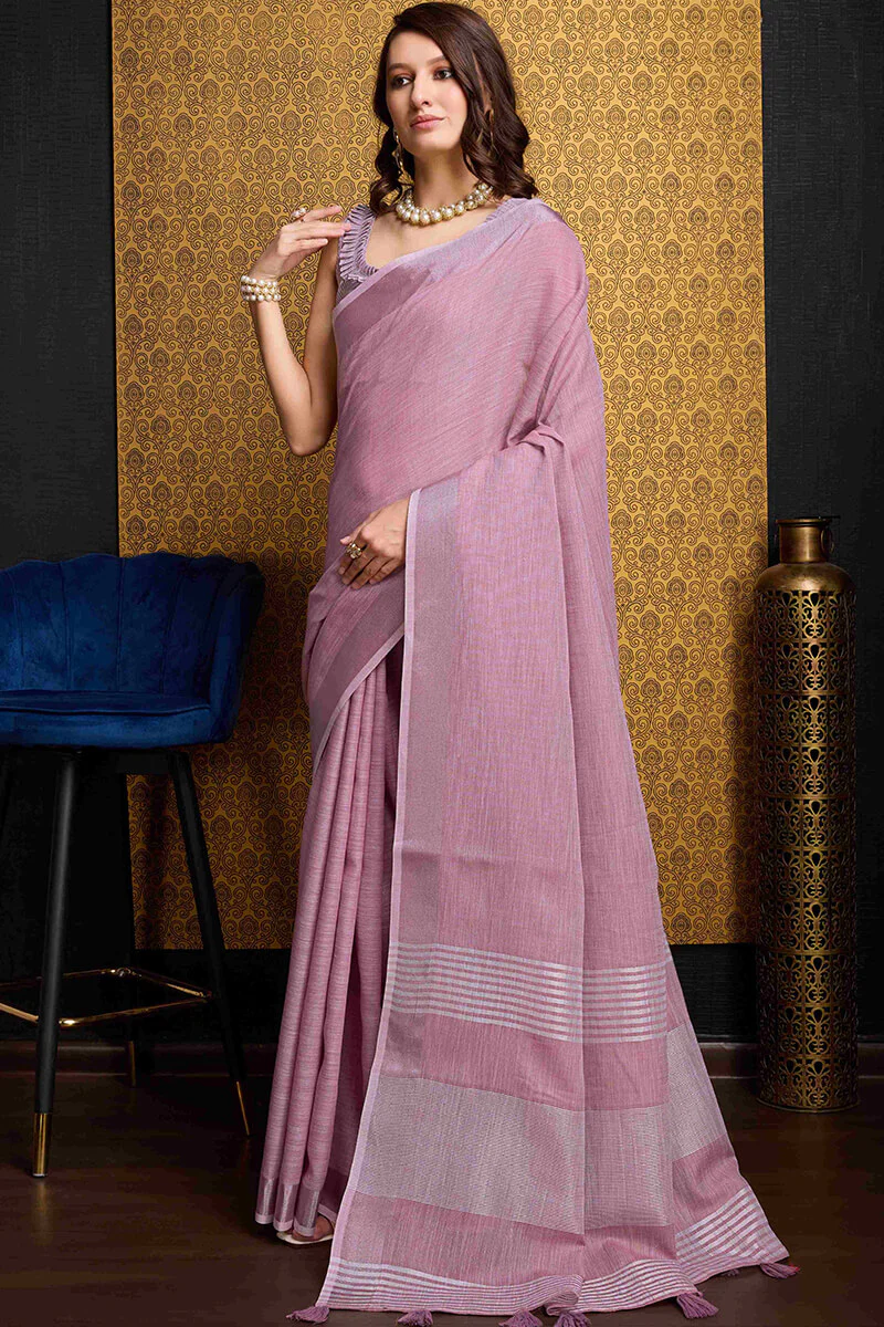 Exemplary Lavender Cotton Silk Saree With Grandiose Blouse Piece - Image 3