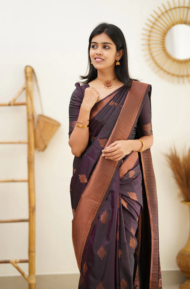 Exquisite Purple Soft Silk Saree With Adoring Blouse Piece - Image 4