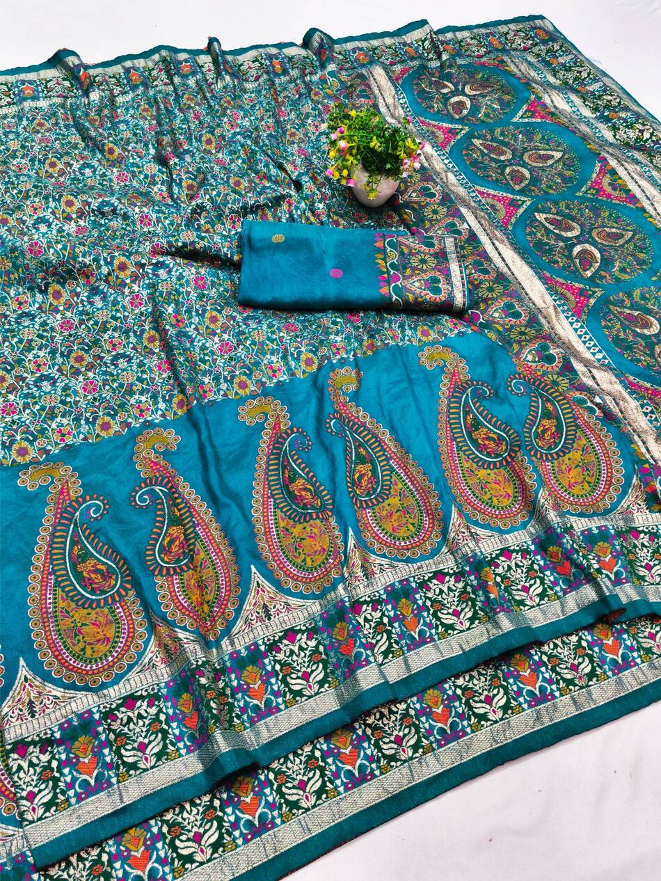 Exquisite Rama Nylon Dola Pashmina Saree With Moiety Blouse Piece - Image 2