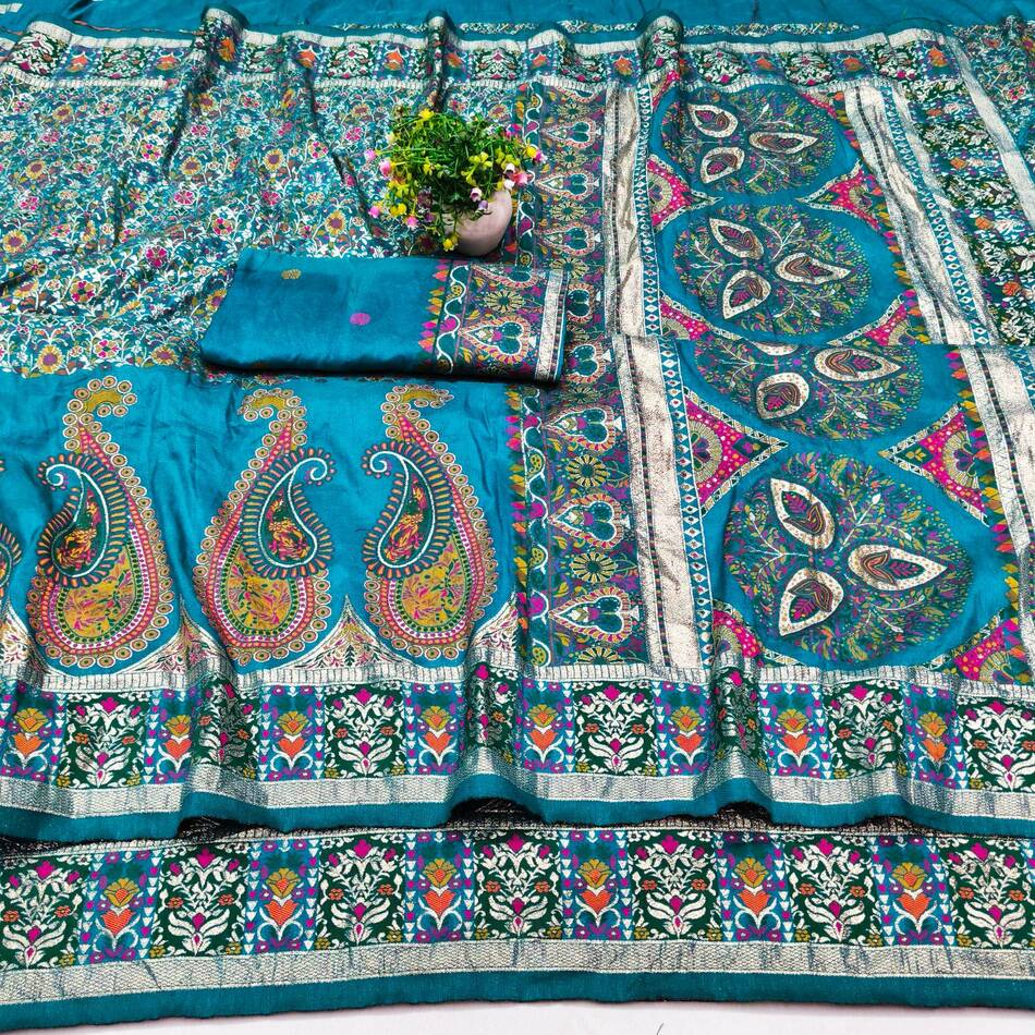 Exquisite Rama Nylon Dola Pashmina Saree With Moiety Blouse Piece - Image 4