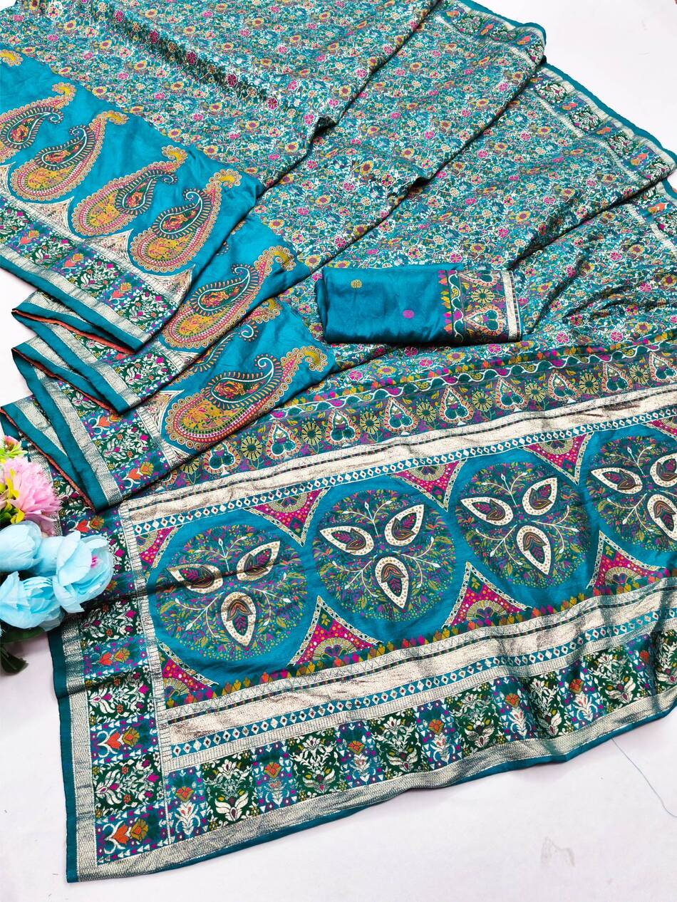 Exquisite Rama Nylon Dola Pashmina Saree With Moiety Blouse Piece - Image 5