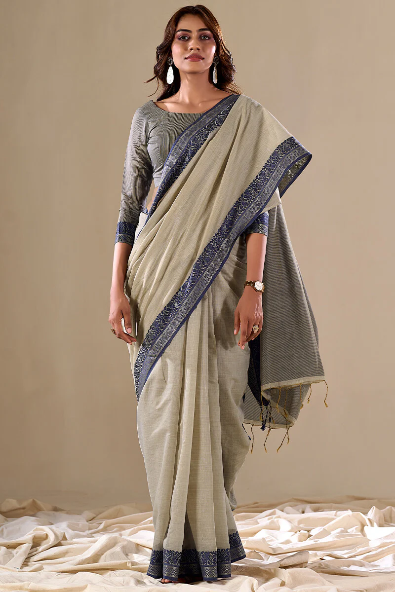 Extraordinary Grey Cotton Silk Saree With Lovely Blouse Piece