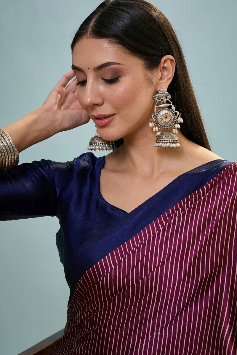 Extraordinary Wine Ajrakh Printed Semi Modal Silk Saree With Gorgeous Blouse Piece - Image 2