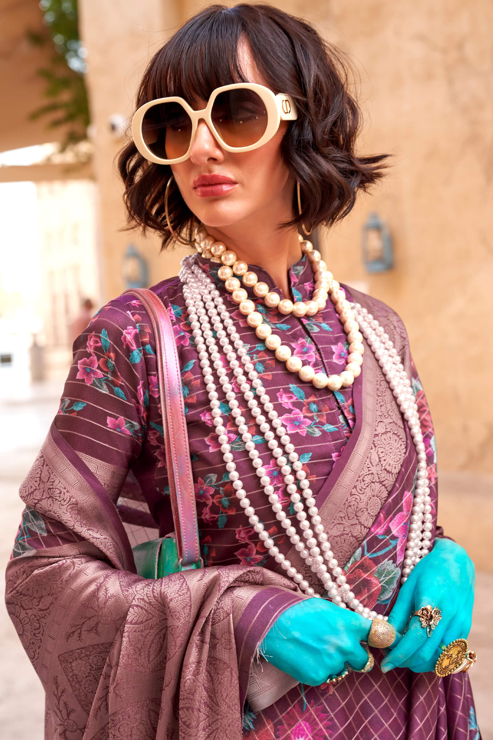 Exuberant Purple Digital Printed Cotton Silk Saree With Pleasant Blouse Piece - Image 2