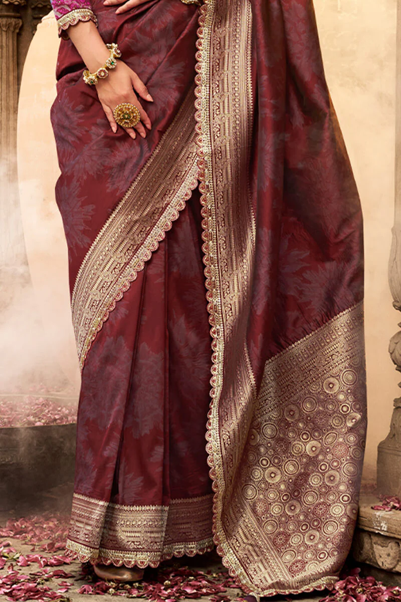 Exuberant Wine Soft Banarasi Silk Saree With Bewitching Blouse Piece - Image 3