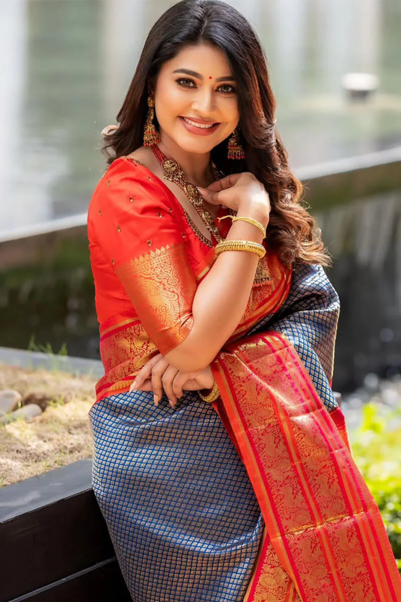 Fairytale Blue Soft Silk Saree With Nemesis Blouse Piece - Image 6