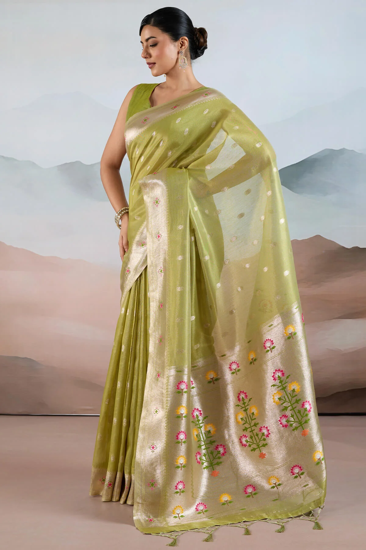 Fairytale Green Paithani Pure Tissue Silk Saree With Blissful Blouse Piece - Image 3