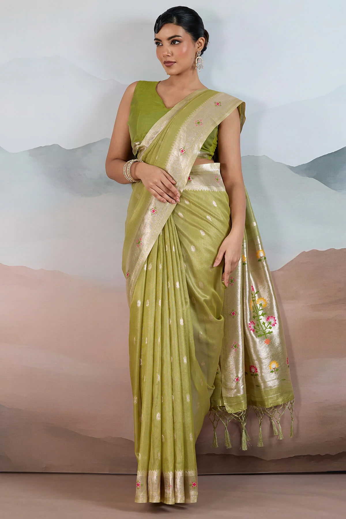 Fairytale Green Paithani Pure Tissue Silk Saree With Blissful Blouse Piece - Image 5