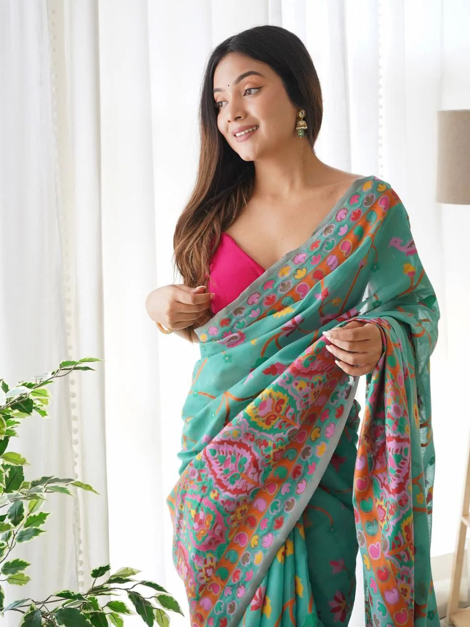Fairytale Rama Pashmina saree With Angelic Blouse Piece - Image 2