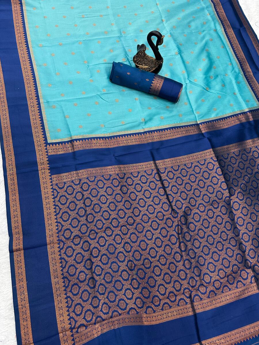 Fancifull Firozi Soft Banarasi Silk Saree With Sonorous Blouse Piece - Image 2