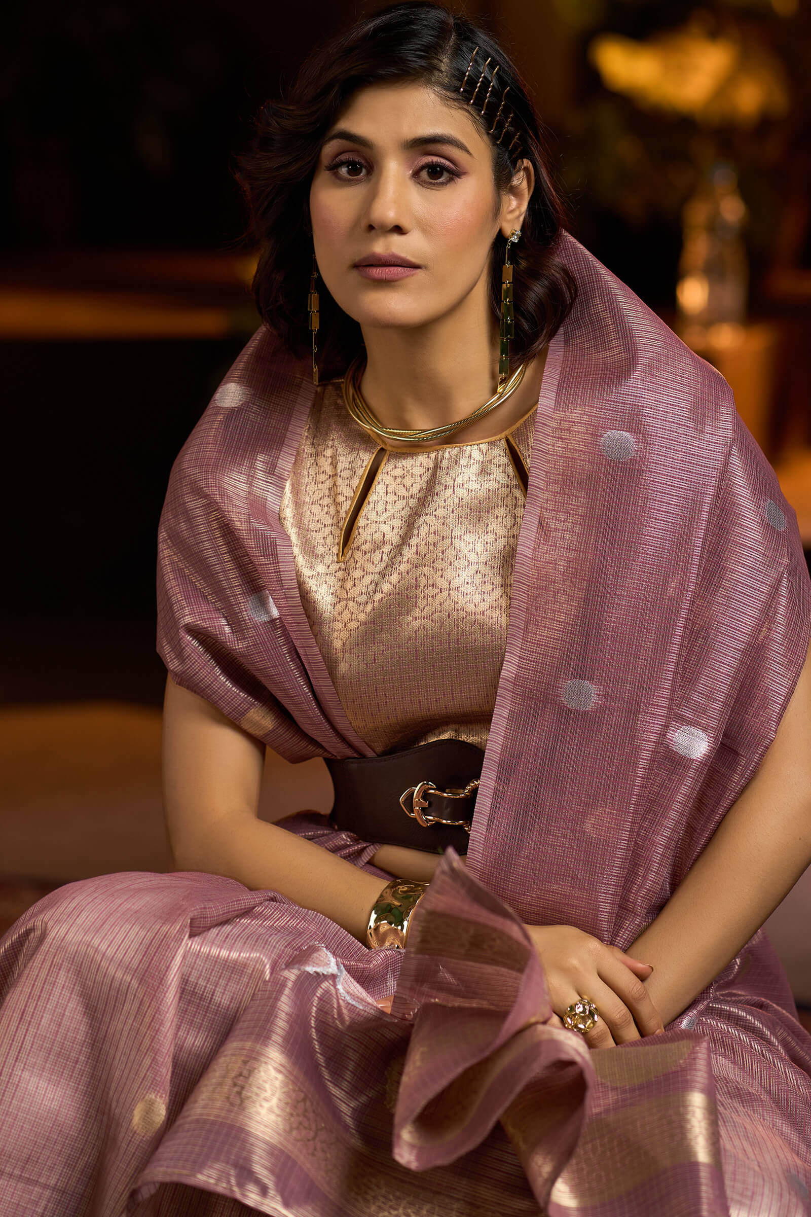 Fantabulous Lavender Soft Banarasi Tissue Silk Saree With Panache Blouse Piece - Image 2
