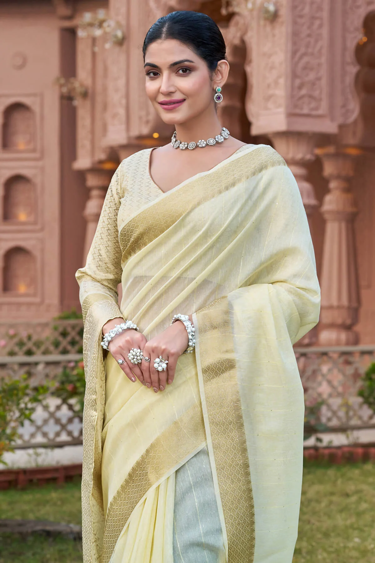 Fantabulous Pista Cotton Silk Saree With Extraordinary Blouse Piece - Image 2
