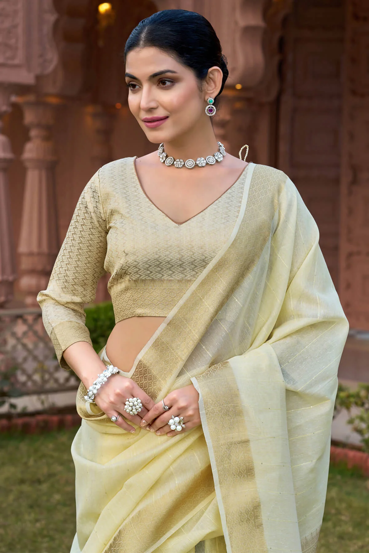 Fantabulous Pista Cotton Silk Saree With Extraordinary Blouse Piece - Image 4