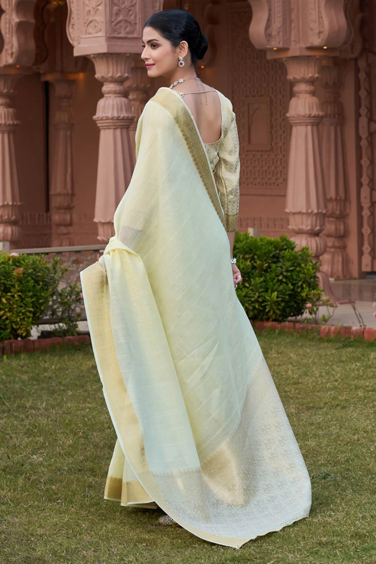 Fantabulous Pista Cotton Silk Saree With Extraordinary Blouse Piece - Image 6