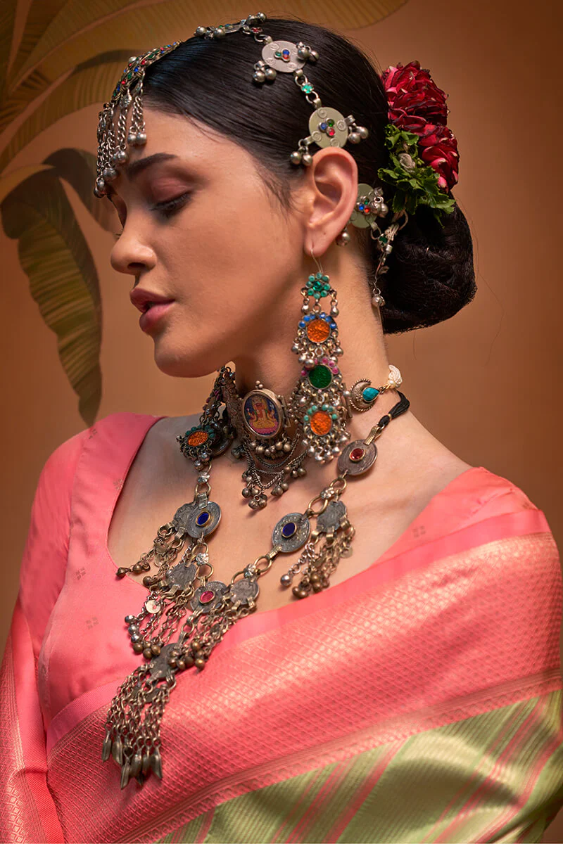 Fantabulous Pista Soft Banarasi Silk Saree With Nemesis Blouse Piece - Image 3