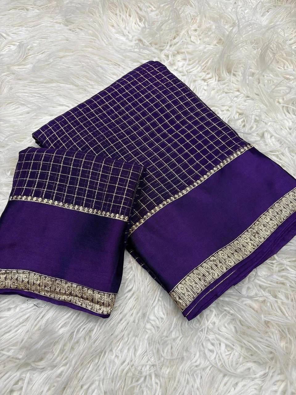 Fantabulous Purple Banarasi Viscose Silk Saree With Dulcet Blouse Piece - Image 2