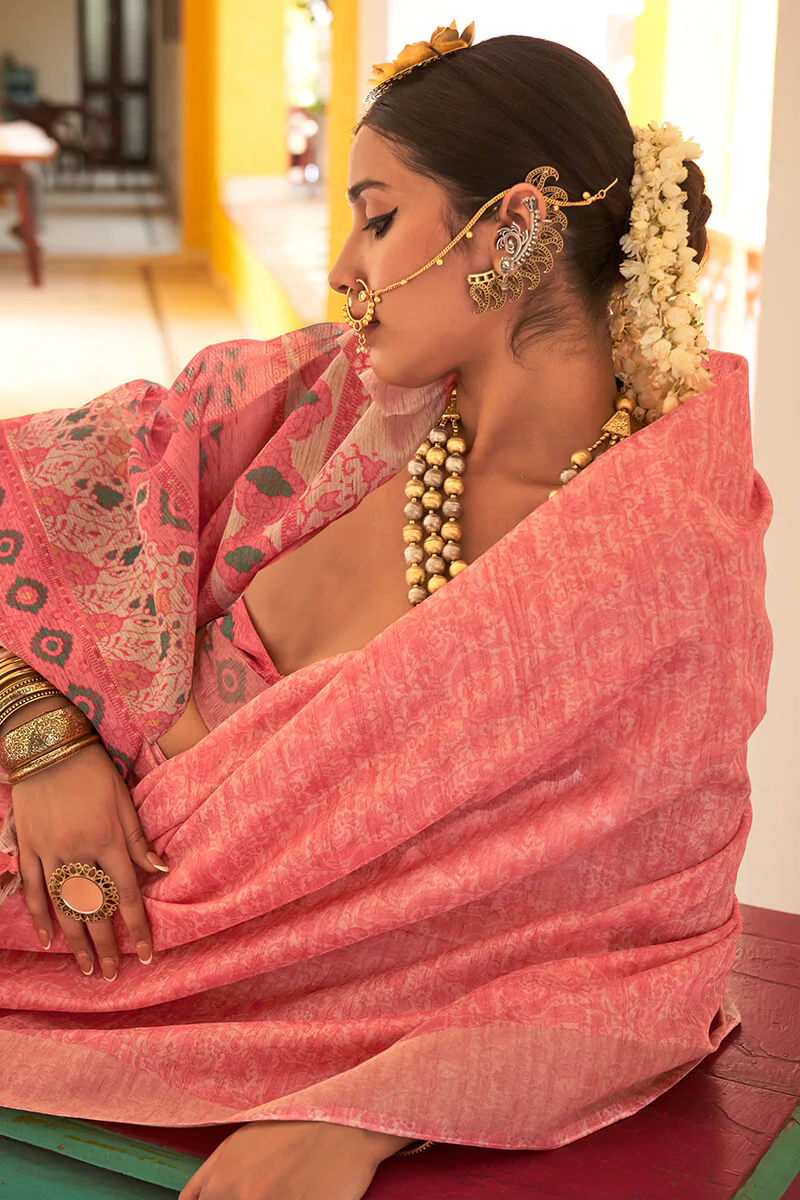 Flameboyant Pink Cotton Silk Saree With Mesmerising Blouse Piece - Image 2