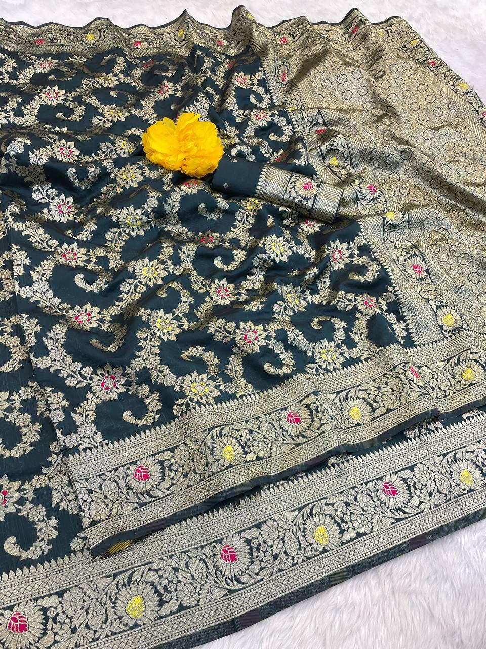 Flameboyant Teal Blue Soft Banarasi Silk Saree With Majestic Blouse Piece - Image 2