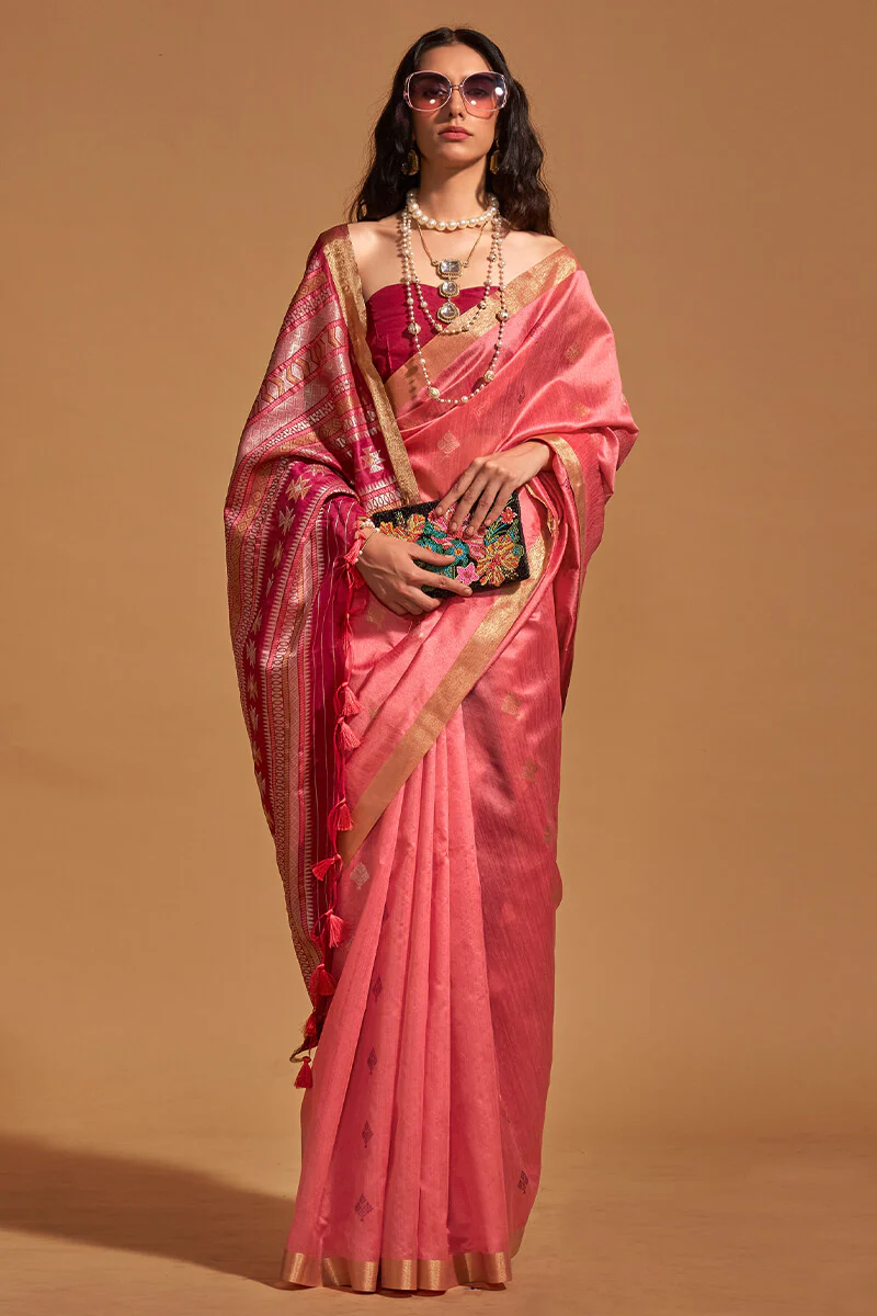 Flameboyant Tomato Soft Banarasi Silk Saree With Captivating Blouse Piece - Image 2