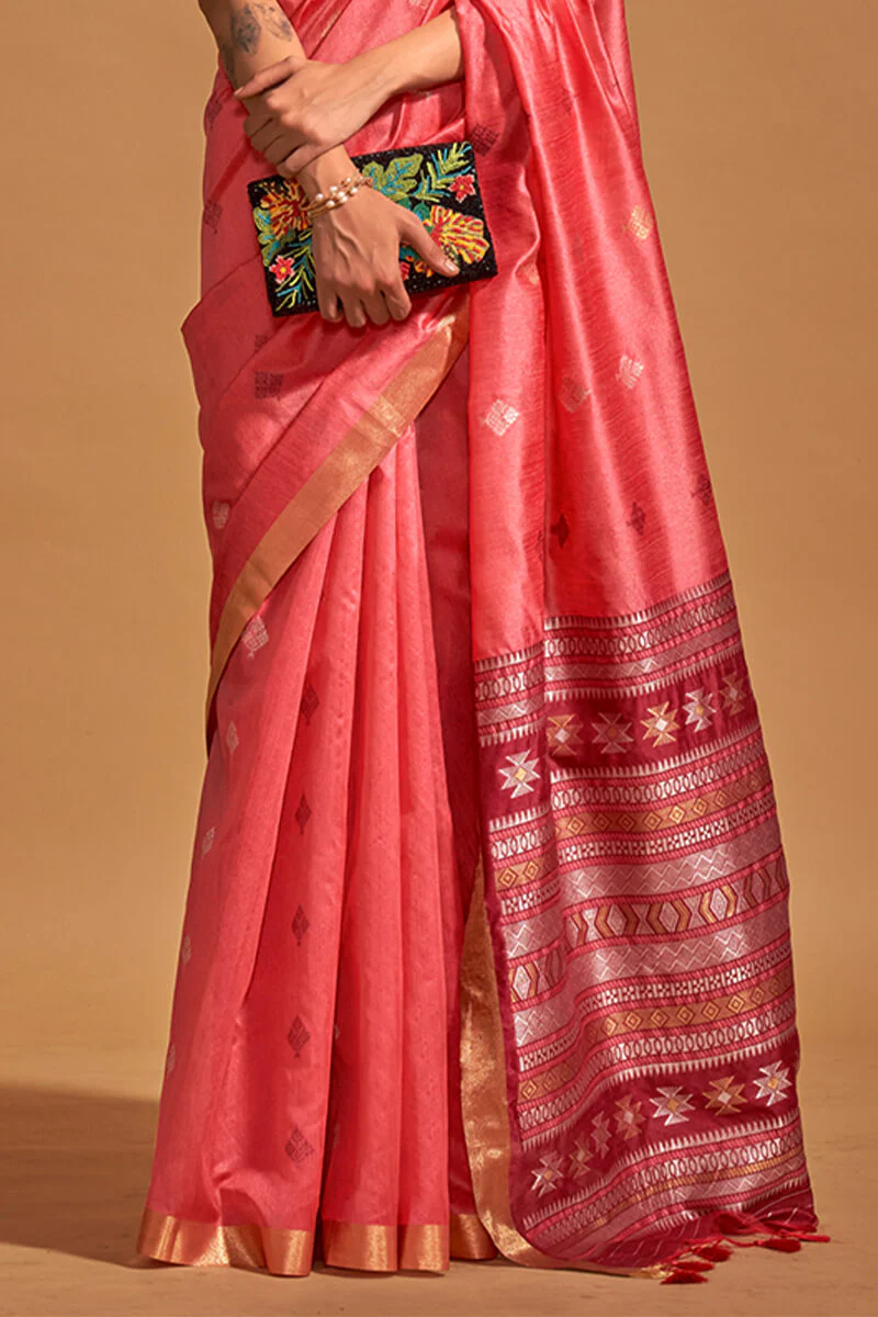 Flameboyant Tomato Soft Banarasi Silk Saree With Captivating Blouse Piece - Image 3