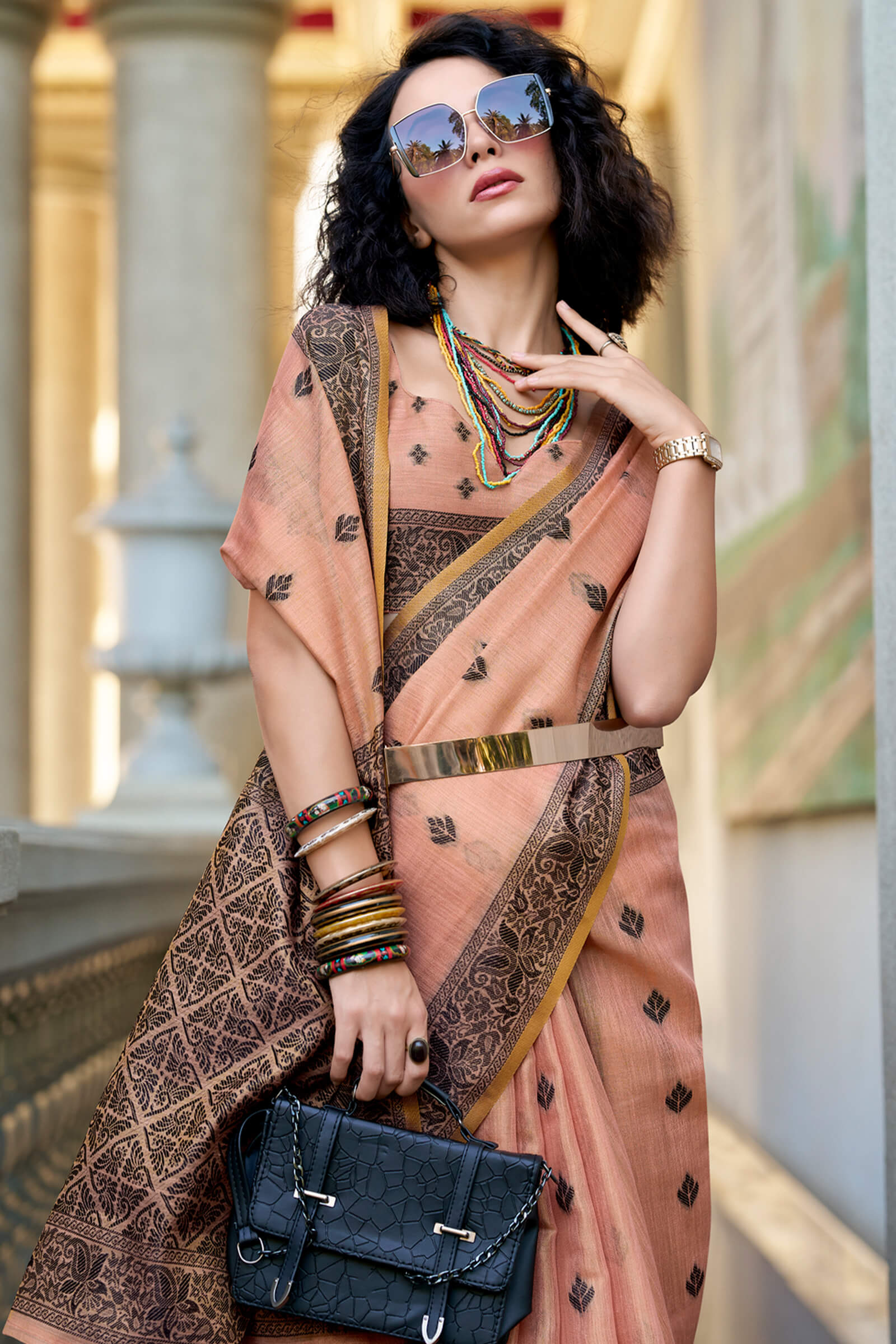Flattering Peach Cotton Silk Saree With Vivacious Blouse Piece - Image 2