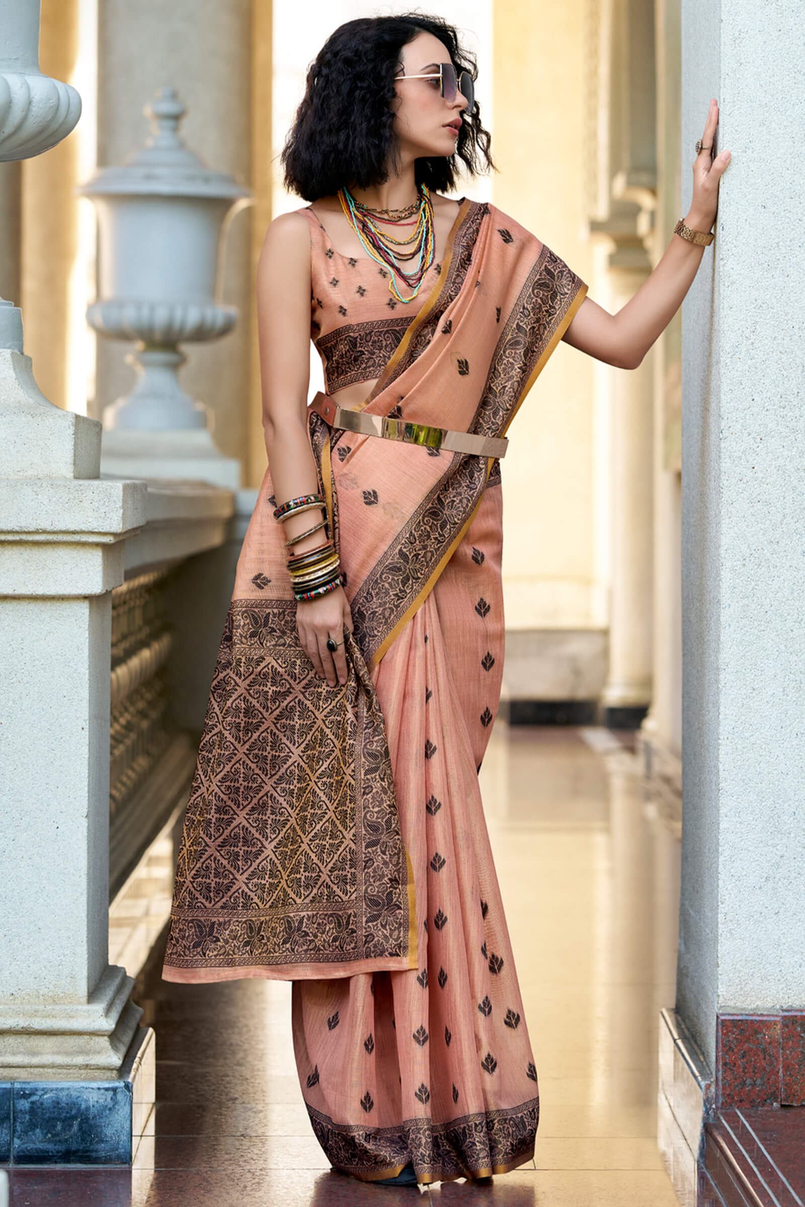 Flattering Peach Cotton Silk Saree With Vivacious Blouse Piece - Image 3