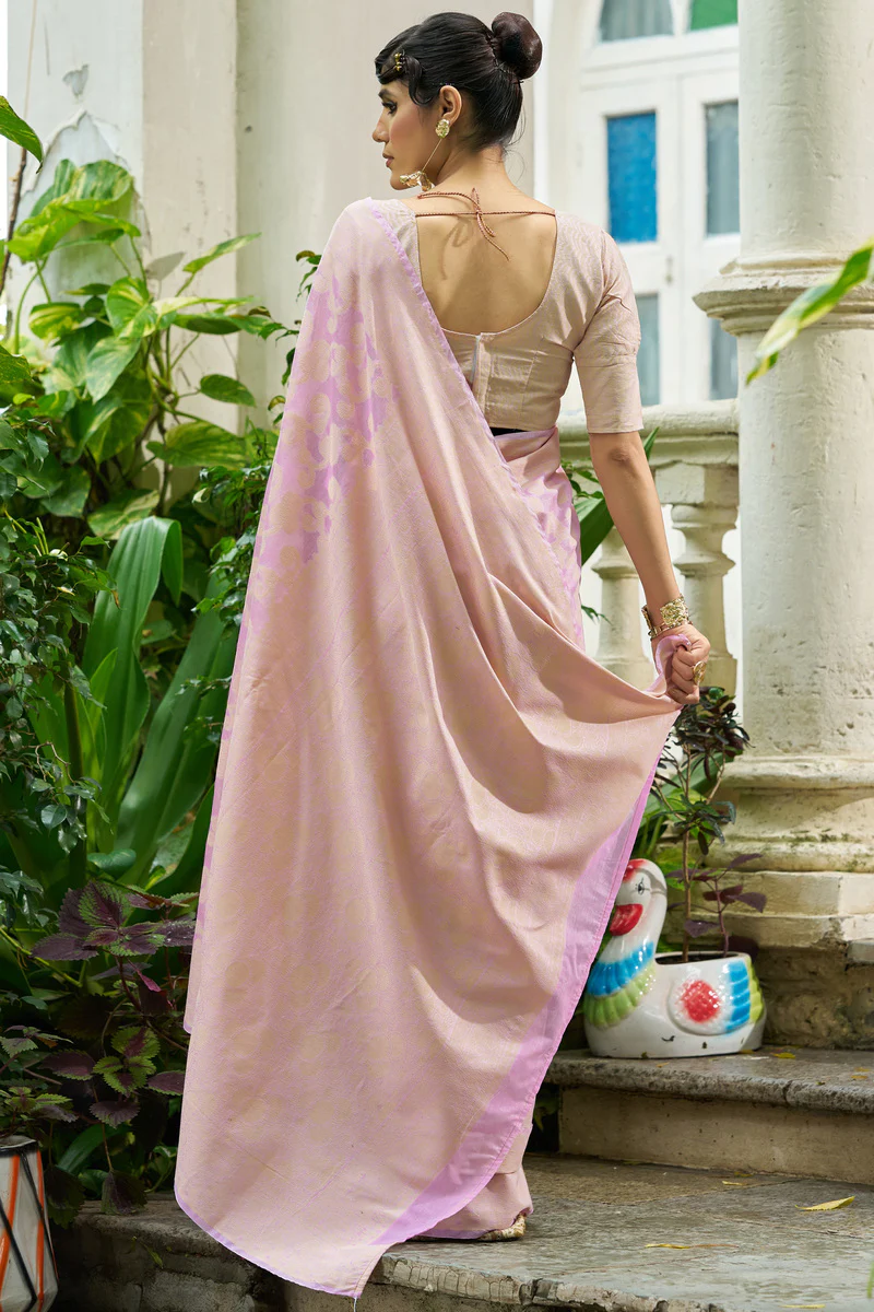 Flaunt Baby Pink Lucknowi Silk Saree With Exuberant Blouse Piece - Image 4