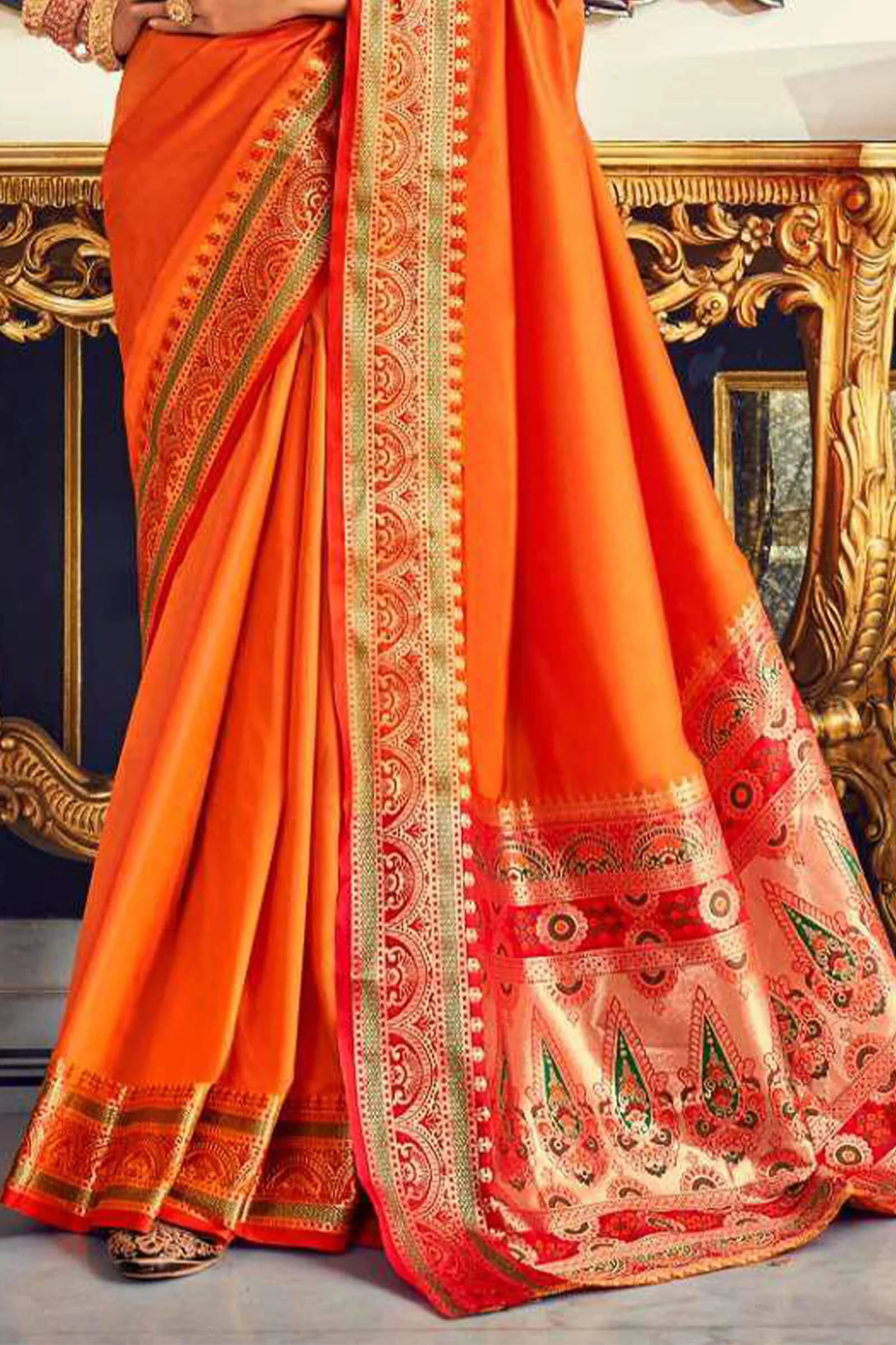 Flaunt Orange Paithani Silk Saree With Proficient Blouse Piece - Image 3