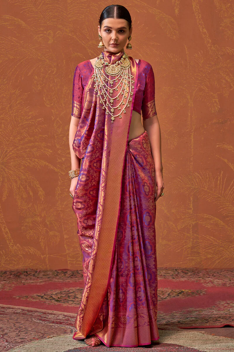 Flaunt Purple Kanjivaram Silk Saree With Sizzling Blouse Piece - Image 3