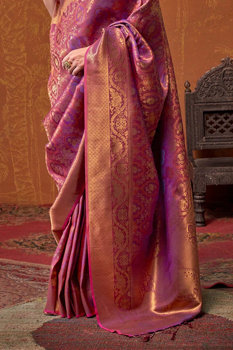 Flaunt Purple Kanjivaram Silk Saree With Sizzling Blouse Piece - Image 4