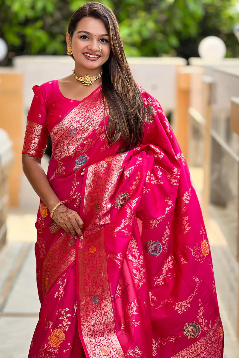 Forbearance Dark Pink Soft Banarasi Silk Saree With Redolent Blouse Piece - Image 2