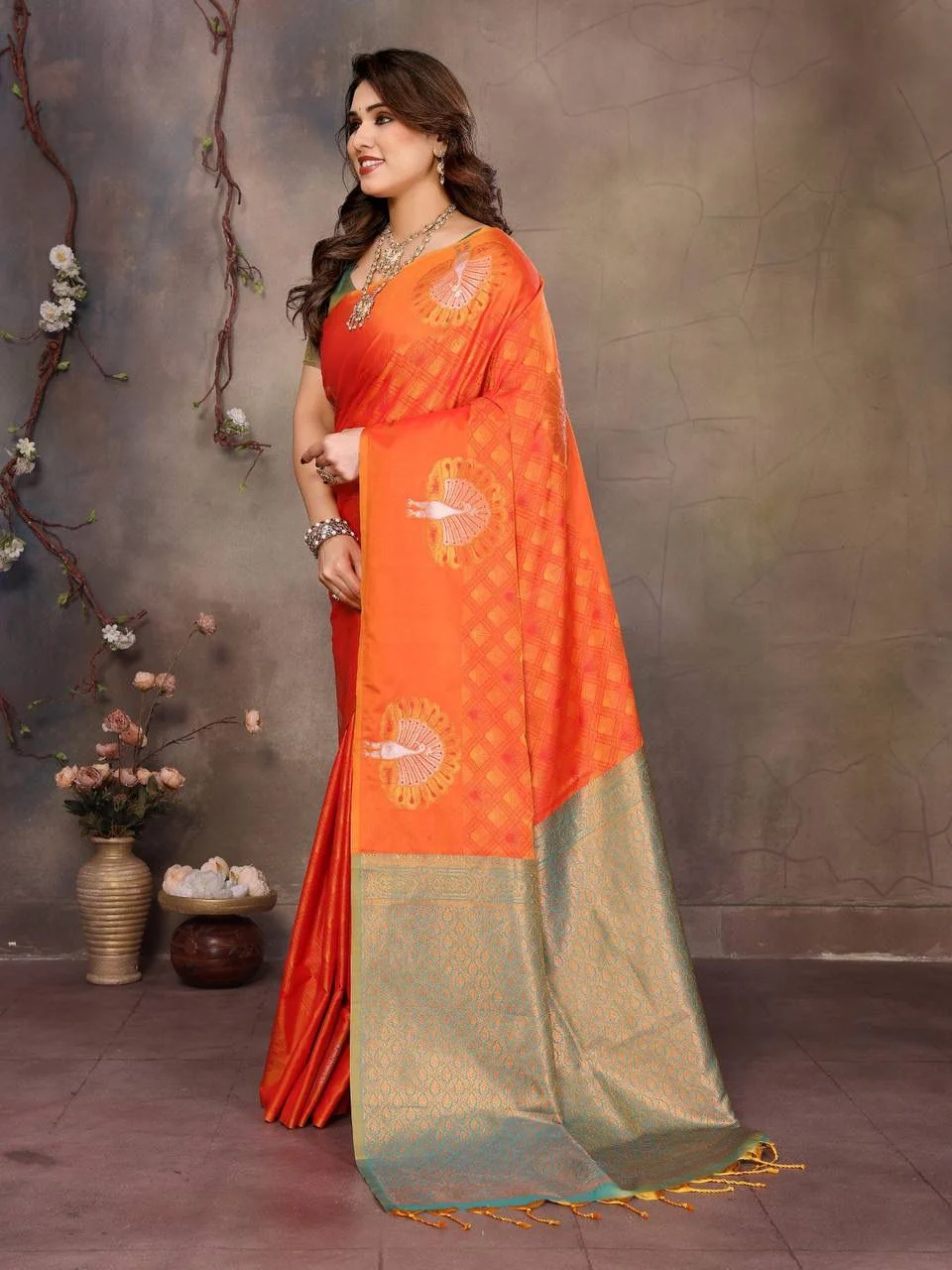 Forbearance Orange Soft Banarasi Silk Saree With Adoring Blouse Piece - Image 3