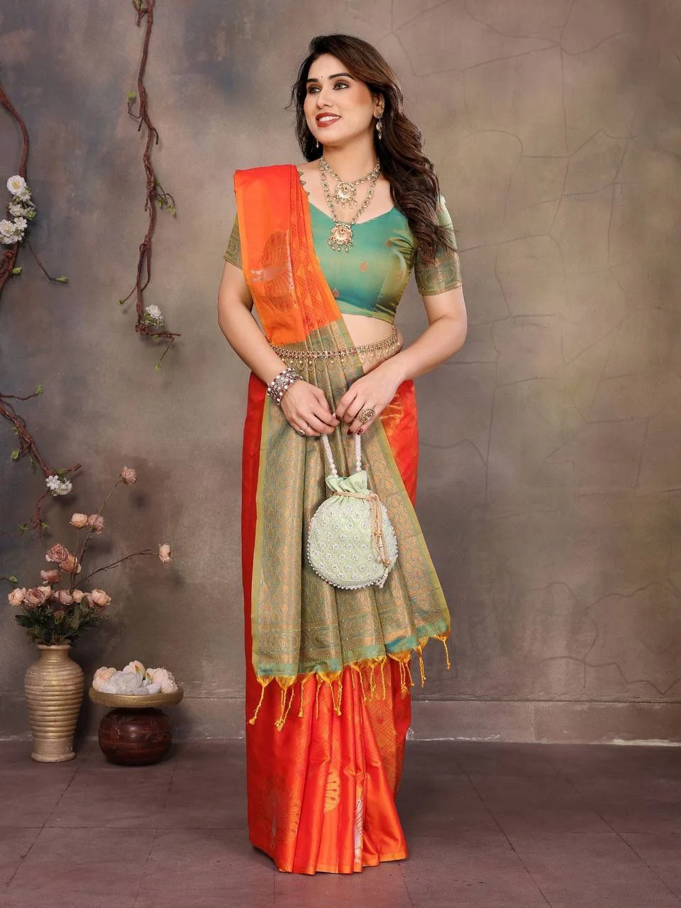 Forbearance Orange Soft Banarasi Silk Saree With Adoring Blouse Piece - Image 4