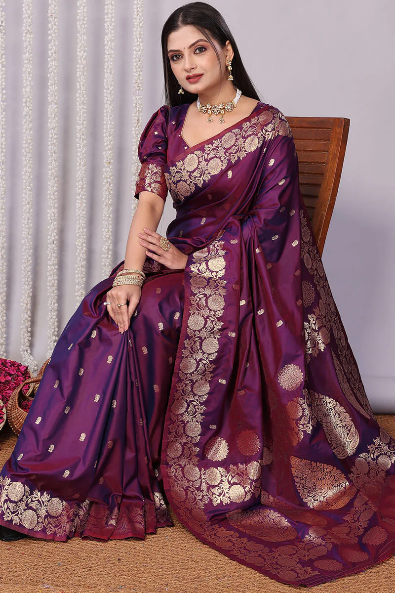 Forbearance Wine Soft Banarasi Silk Saree With Demanding Blouse Piece - Image 3