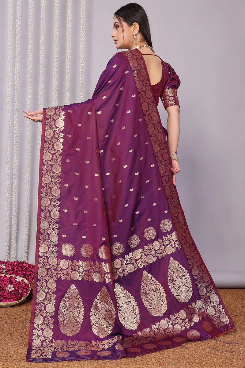 Forbearance Wine Soft Banarasi Silk Saree With Demanding Blouse Piece - Image 5