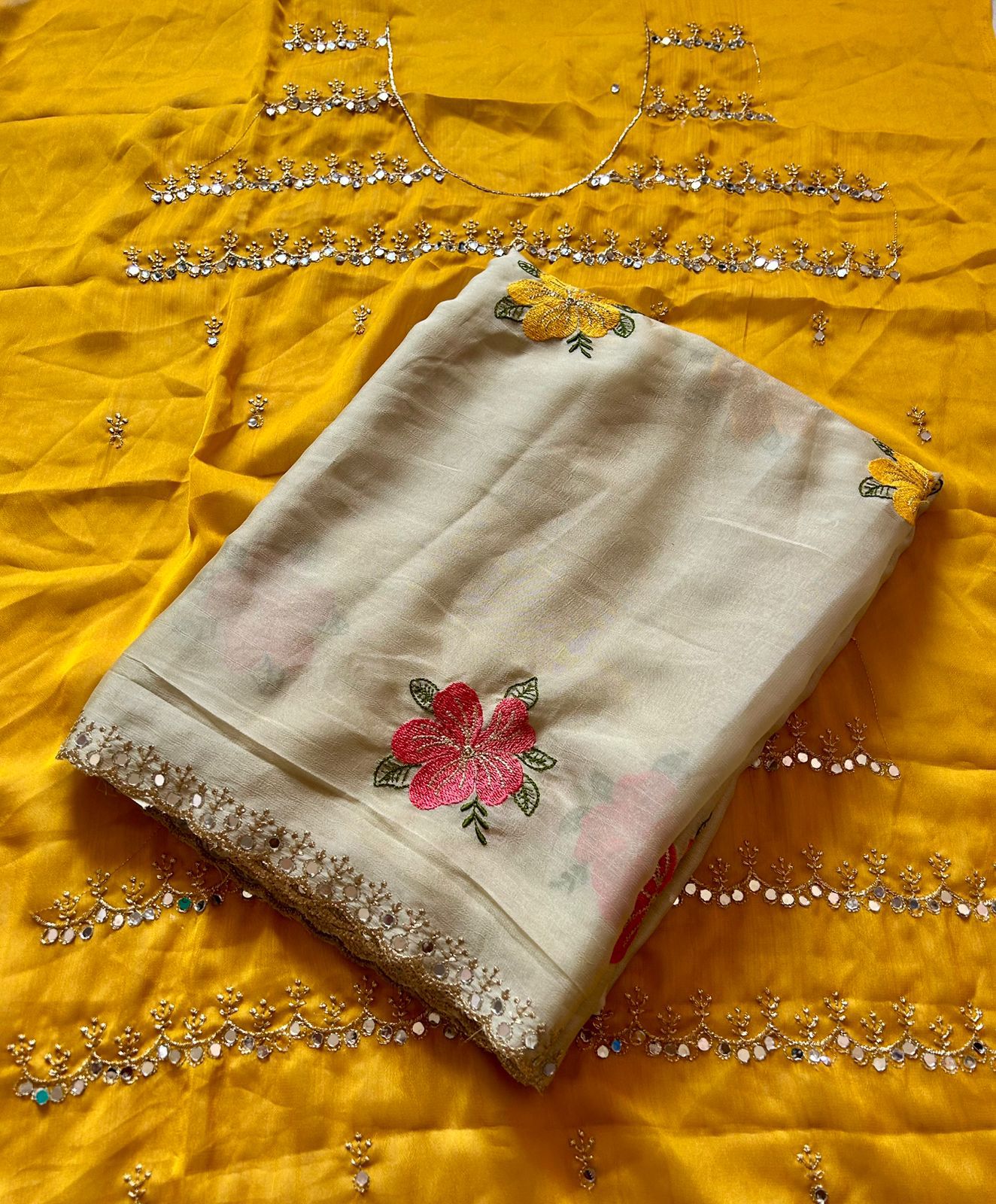 Fragrant Beige Embroidery Work Viscose Saree With Most Flattering Blouse Piece - Image 3