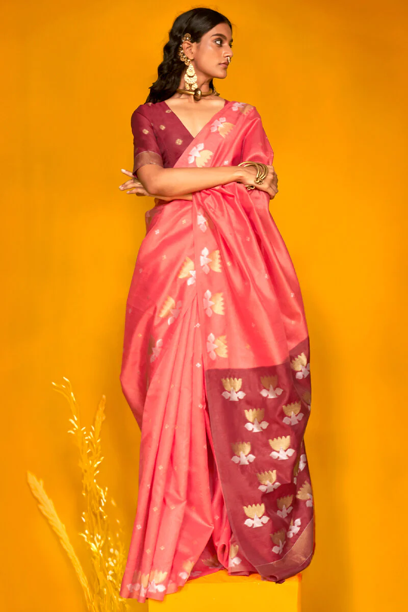 Fragrant Pink Soft Banarasi Silk Saree With Sempiternal Blouse Piece