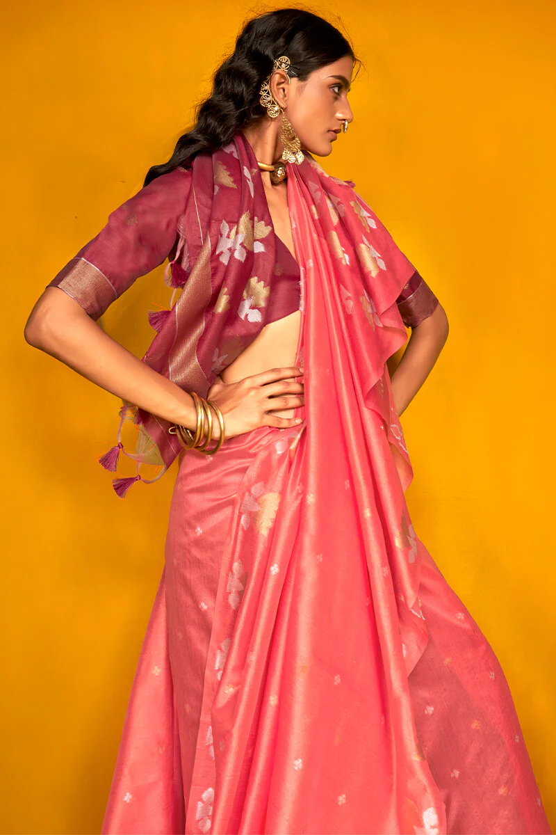 Fragrant Pink Soft Banarasi Silk Saree With Sempiternal Blouse Piece - Image 2