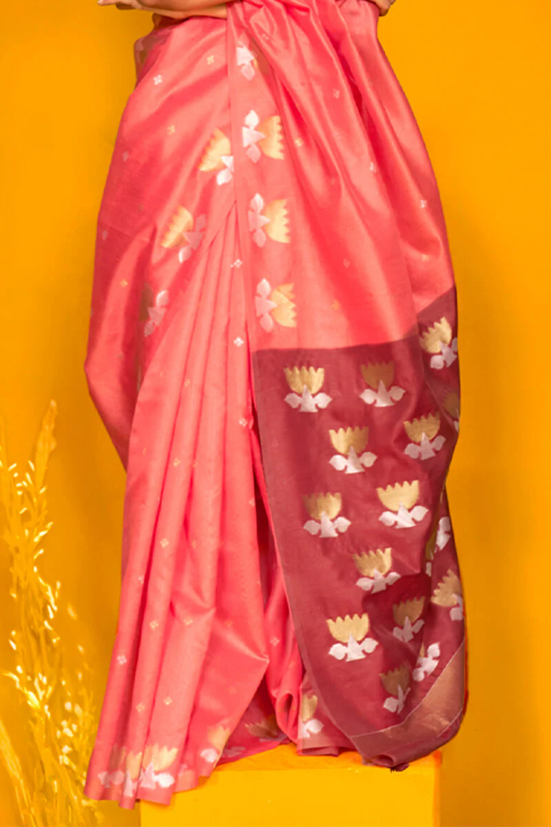 Fragrant Pink Soft Banarasi Silk Saree With Sempiternal Blouse Piece - Image 3