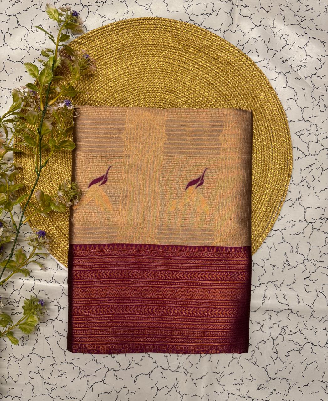 Fugacious Beige Soft Banarasi Silk Saree With Lagniappe Blouse Piece - Image 2