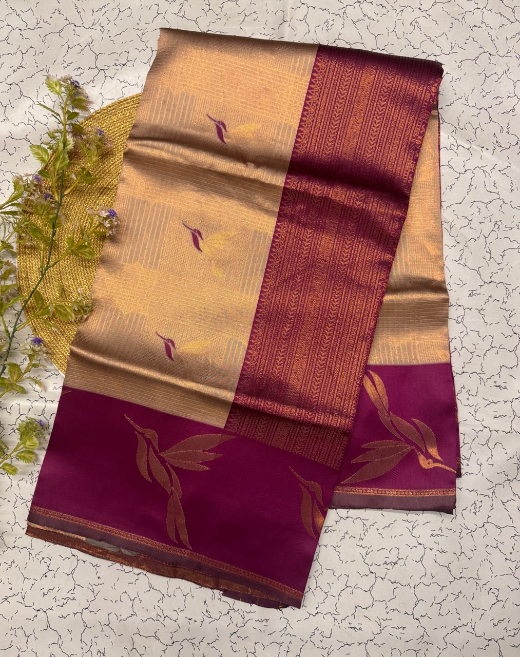 Fugacious Beige Soft Banarasi Silk Saree With Lagniappe Blouse Piece - Image 5