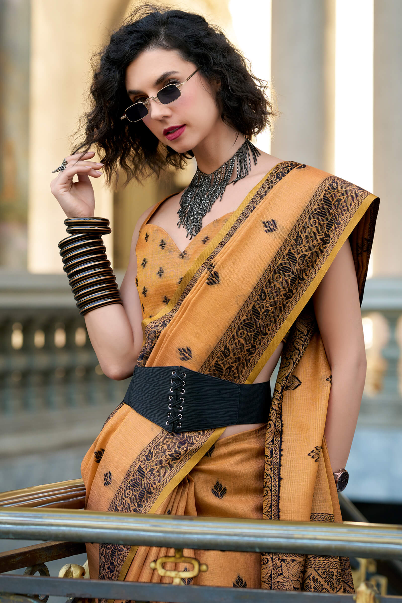 Girlish Orange Cotton Silk Saree With Winsome Blouse Piece - Image 4