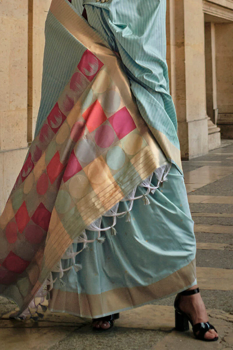 Girlish Sky Soft Banarasi Silk Saree With Unique Blouse Piece - Image 3