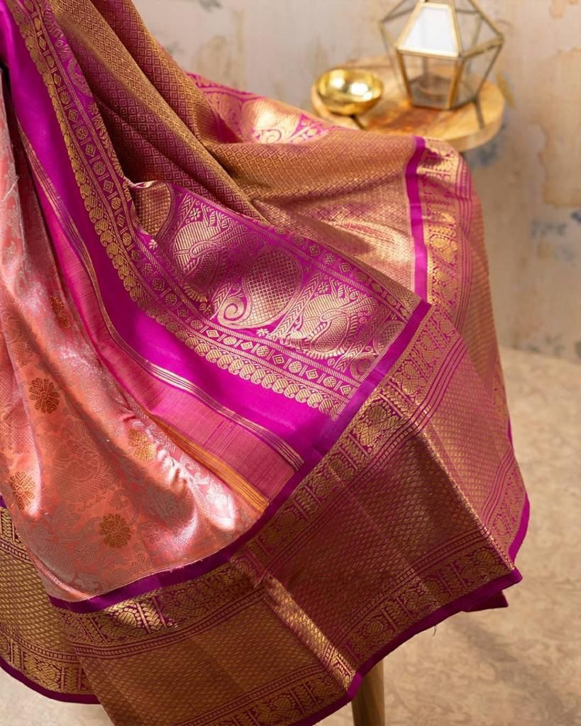 Gleaming Pink Soft Banarasi Silk Saree With Improbable Blouse Piece - Image 4