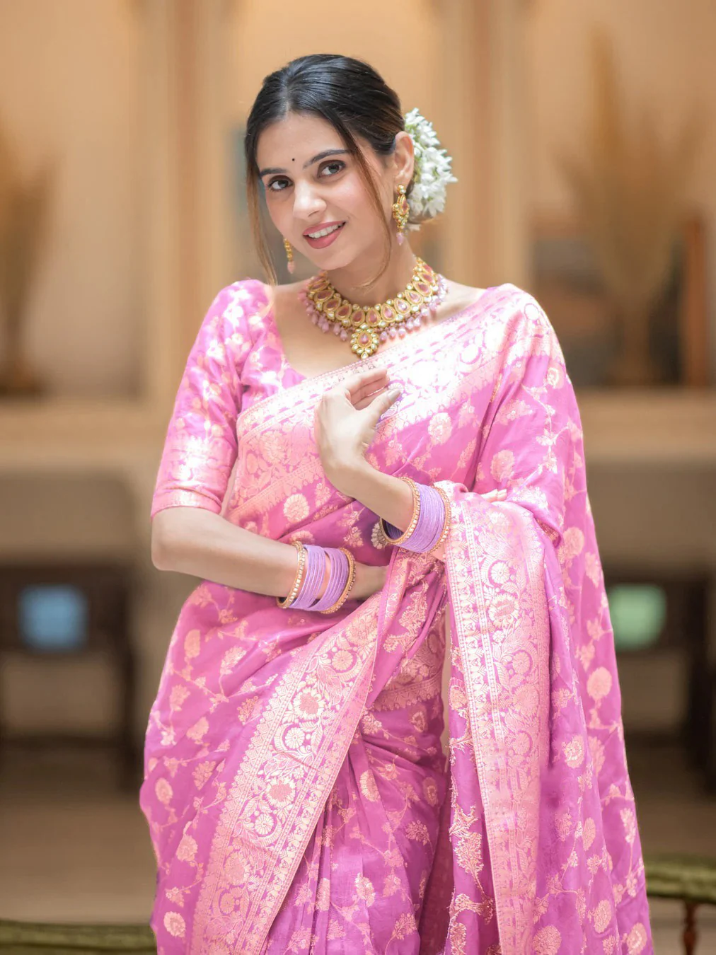 Glorious Baby Pink Soft Silk Saree With Opulent Blouse Piece - Image 2